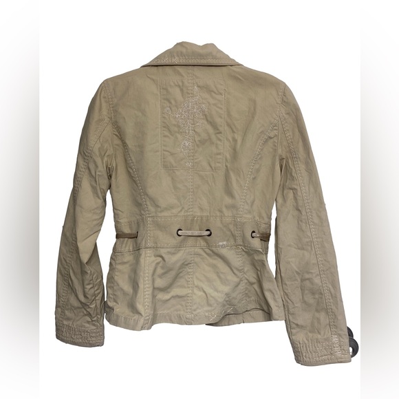 White House Black Market Tan Cotton Utility Blazer Jacket w/ Ribbon Tie - Size 8 - Picture 2 of 10